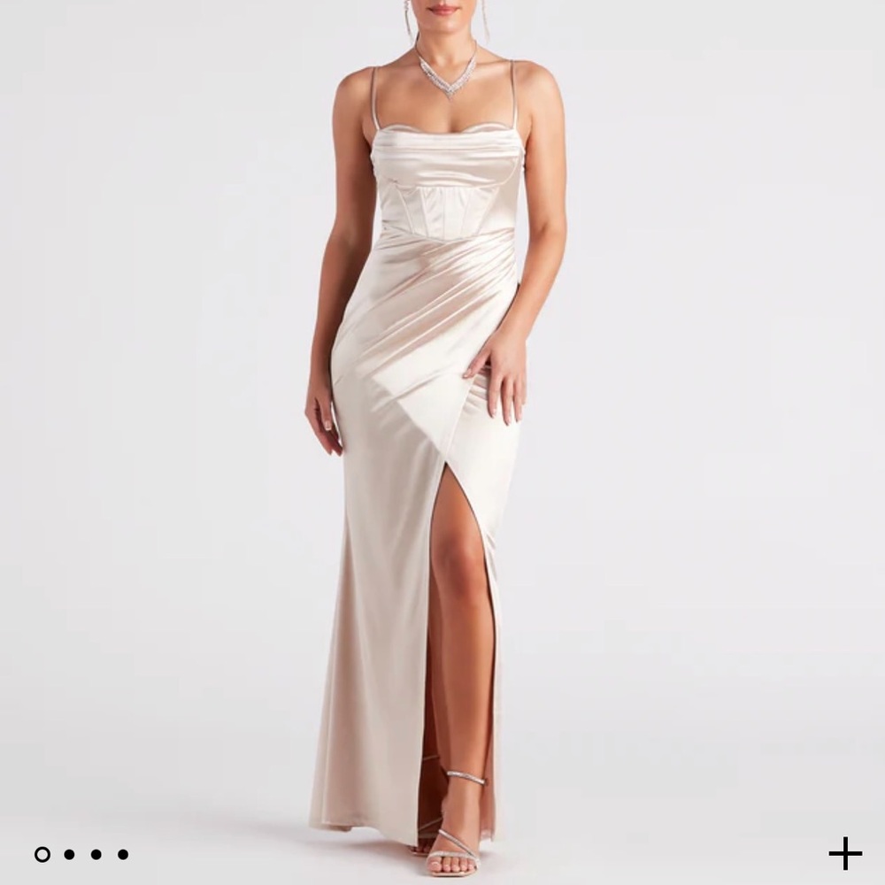Elegant Diamond Corset Satin Maxi Dress Champagne main image 1